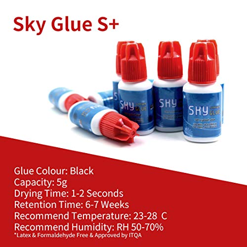 Hyper Hold Sky Glue S+ 5g Adesivo de ligação preta profissional para extensões de cílios individuais semi-permanentes duradouros de 6 a 7 semanas de retenção 1-2 seg. Cura rápida com rótulo autêntico genuíno