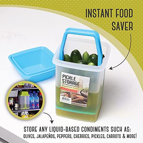 Bonita Home Pickle Storage Container com filtro | Levante, escorra e armazene o Condimento Alimento Saber Jar com tampa Snap | 40,6