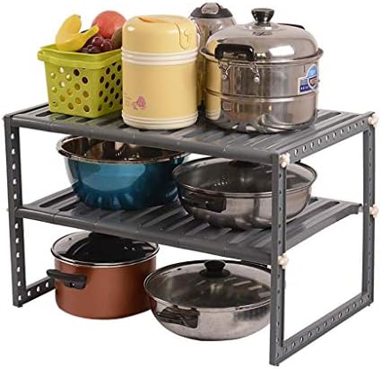 Plataforma de armazenamento de cozinha para casa de roda-hides/k cinza 2 camada sob rack de organizador de pia, rack de armazenamento