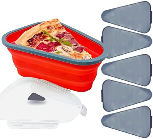 V&T Creations Pizza Storage Storage Silicone expansível com 5 bandejas de servir de microondas, recipiente de armazenamento de pizza com tampa e sobras de armazenamento de pizza para organizar e salvar espaço