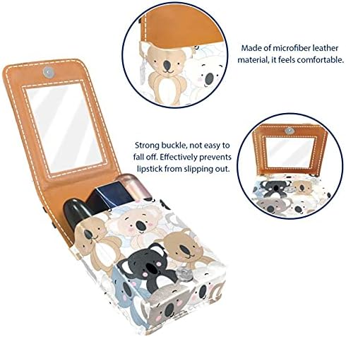 Caixa de batom mini mini com espelho para bolsa, fofa bolsa de maquiagem cosmética de couro Koala urso, segura 3 tubos de tamanho