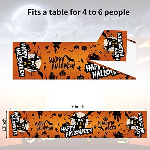 Happy Halloween Table Runner Housed House Ghost Black Pumpkin Bat Castle Tana