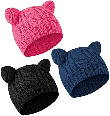 Chapéus de gorro para ouvido gato chapéu de malha de malha de inverno para mulheres meninas