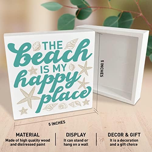 Farmhouse Beach Wooden Box placar, a praia My Happy Place, Decoração de praia de verão para o banheiro de quarto de casa, casa de praia inspiradora Ocean Decoração náutica, Presentes de casa de praia para homens