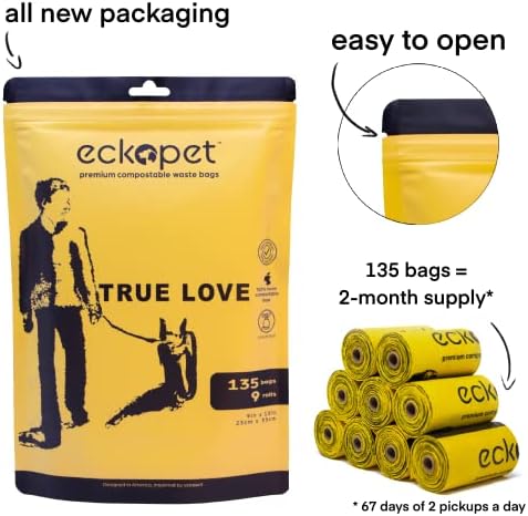 Amor True - Eckopet Premium Grade Pet Waste Bag - de cocô de cocô de casa, 9 rolos, sem século, 13 x 9 em - amarelo