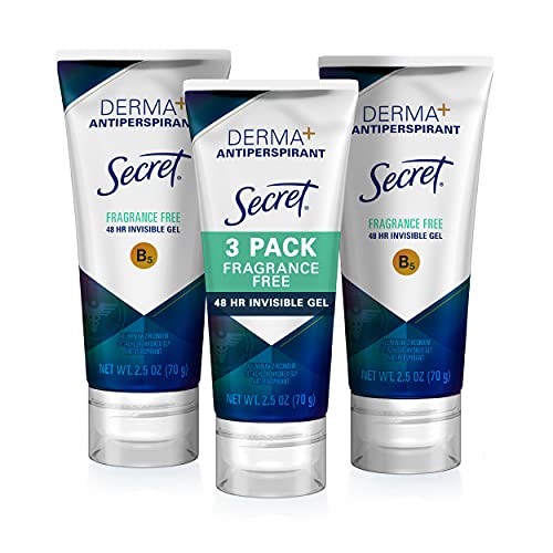 Derma secreto+ antiperspirante em gel invisível e desodorante, livre de fragrâncias, 2,5 oz, pacote de 3