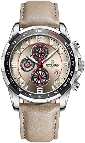 Naviforce Sport Watches for Men Analog Quartz Chronograph Leather Strap Watch Watch