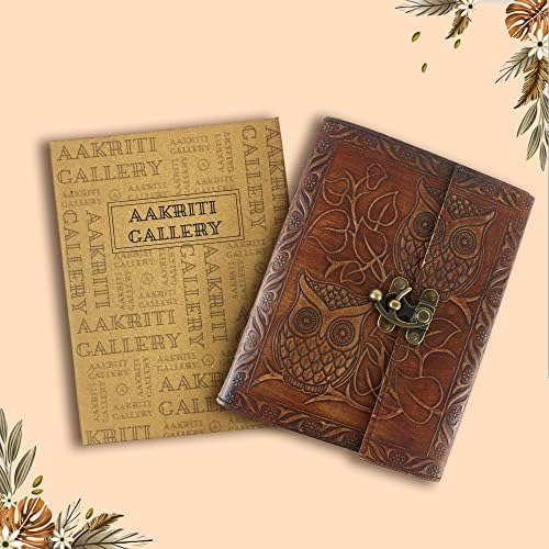 Aakriti Leather Journal Paper recarregável notebook artesanal Diário de algodão para homens homens de fechamento vintage Chave Sketchbook 200 páginas)