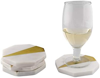 Gocraft Brass & Marble Coasters | Monta -russas de mármore geométricas artesanais com embutimento de latão para suas bebidas,