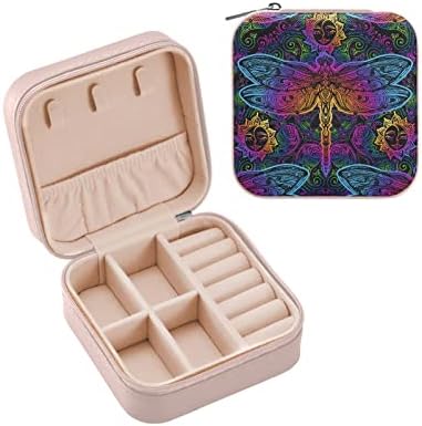 Alaza Dragonfly Mandala Sun Rainbow Color Small Jewelry Box for Women Girls Homens de Jóias de Viagem de Jóias PU Organizador PU, Black Edge