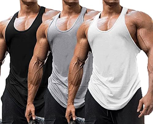 BabioBoa Men's 3 Pack Gym Gym Tank Tops Tops Y-Back Muscle Tee Stringer Bodybuilding camisetas sem mangas