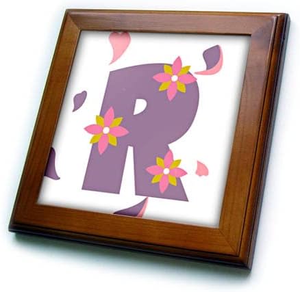 Imagem simples 3drose da letra R com design floral - ladrilhos emoldurados