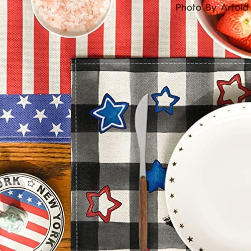Modo Artóide Buffalo Plaid America Stars 4 de julho do Memorial Patriótico Placemats Conjunto de 4, 12x18 polegadas Independence Day Taps para decoração de jantar de cozinha para festas