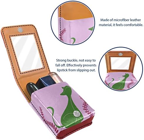 Caixa de batom oryuekan com espelho bolsa de maquiagem portátil fofa bolsa cosmética, desenho animado de animais abstratos de gato