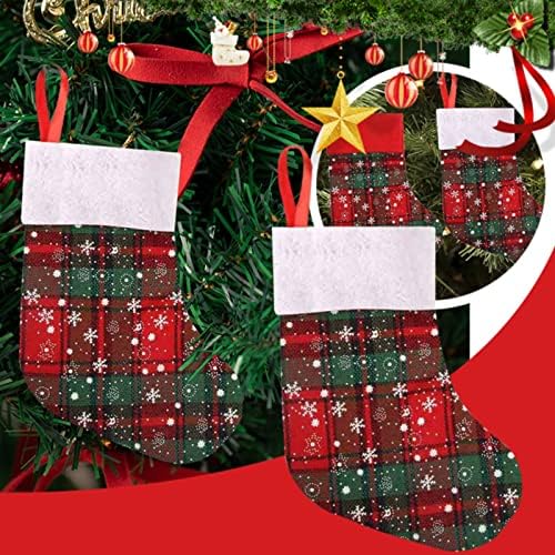 XIOS Decoração de Natal 2022 Meias de Natal Bolsa de Presente Bolsas de Candy Socks Snowflake Socks Plaid Burlap Solder