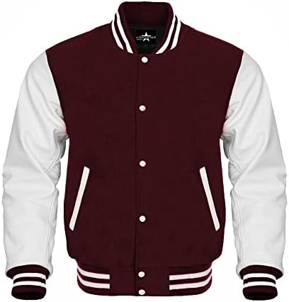 Baseball Varsity Bomber School Letterman Jacket Mangas de couro genuíno corpo de lã…