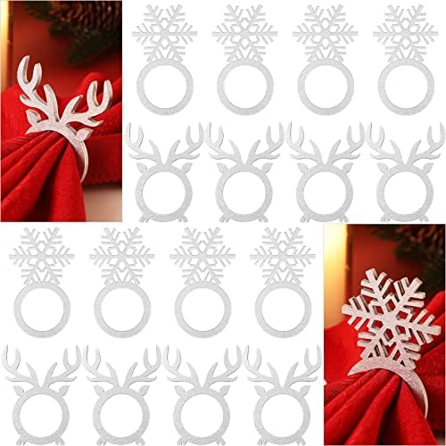 16 peças Snowflake Napkin Rings for Christmas Reana Antler Ringos de guardana