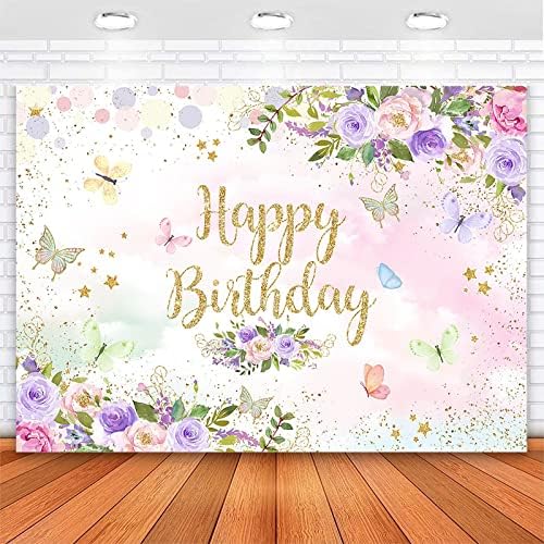 Caso -pano de aniversário da borboleta Avezano decorações de aniversário de borboleta colorida para meninas Princess Butterfly Banner Birthday Banner Gold Goll Glitters Confetti Cake Decorações de mesa de sobremesa