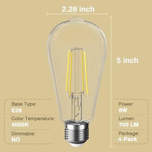 Bulbo LED de 60 watts, lâmpadas de Edison vintage, lâmpadas de 60 watts vintage, 4000K branco brilhante, não-minúsculas