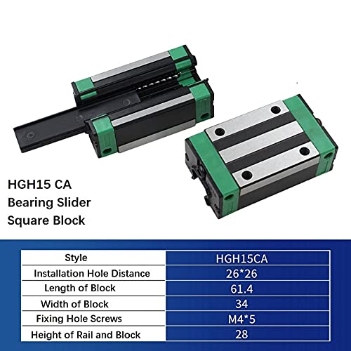 Mssoomm 15mm HGH15 Kit de trilho linear quadrado CNC 4pcs HGH15-57,09 polegadas / 1450mm +8pcs hgh15 - Ca quadrado rolamento slider slider Bloco linear Motion Rail definido para impressora 3D e projeto de bricolage