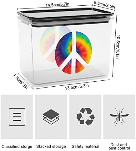 TIY Dye Peace Logo Storage Box Plástico Organizador de alimentos recipientes de recipientes com tampa para cozinha