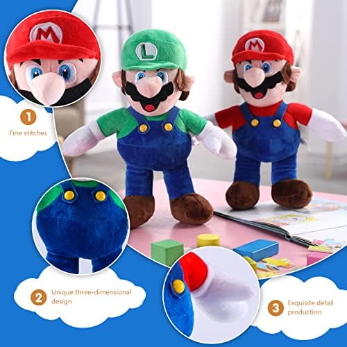 Equasis Mario Plush Mario e Luiqi brinquedos de pelúcia macios brinquedos de pelúcia -13in