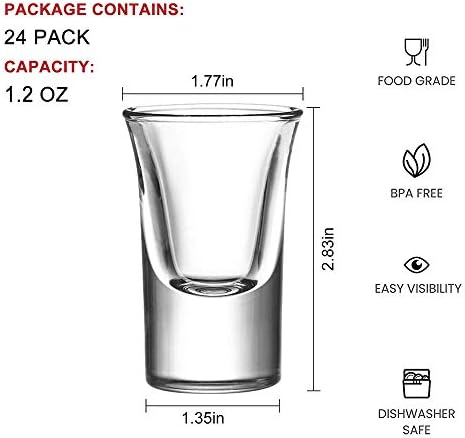 1,2 onças / 35 ml de vidro de tiro com base pesada, óculos de tiro transparentes para uísque, vodka e licores, conjunto de 24