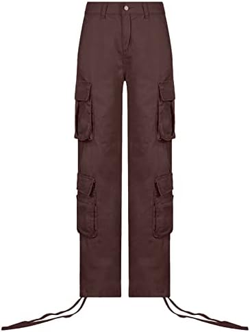 Mulheres de cintura alta calça de carga folgada Cargo Jeans Pocket Pocket Polícia solta Faixa de perna larga de pernas largas Vestido de calça