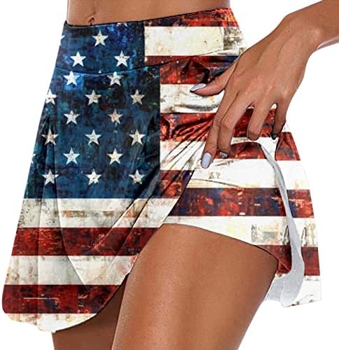 4 de julho American Flag Workout Saias com shorts para mulheres com cintura alta Skorts Flowy Golf Skorts 2 em 1 Skorts de ioga