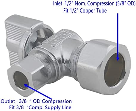 Válvula LD-1/4 Válvula de parada do ângulo de giro 5/8 OD COMP x 3/8-in OD COMP, Válvula de compressão de compressão de latão