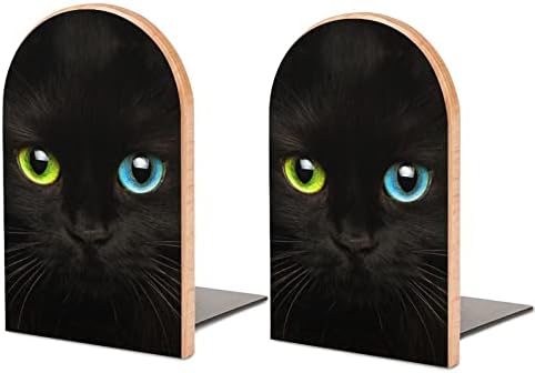 Black Cat Colors Eyes Olhos de madeira Livros de livros não esquisitos Stands Livro Livro Ends finais suporta prateleiras de estantes Decoração 1 par