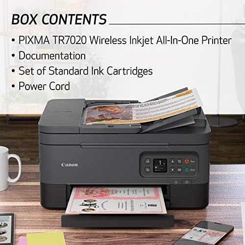 Canon TR7020 Impressora sem fio All-in-One para uso doméstico, preto, compacto