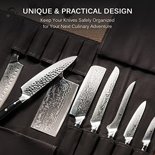 Kyoku Samurai Series Chef Knife + Nakiri Knife + Professional Chef Knife Roll Bag Black