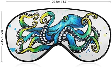 Lynarei Blue Octopus Tentáculos Sleep máscara de máscara de aquarela de peixes de aquarela para cegos para dormir Elastic