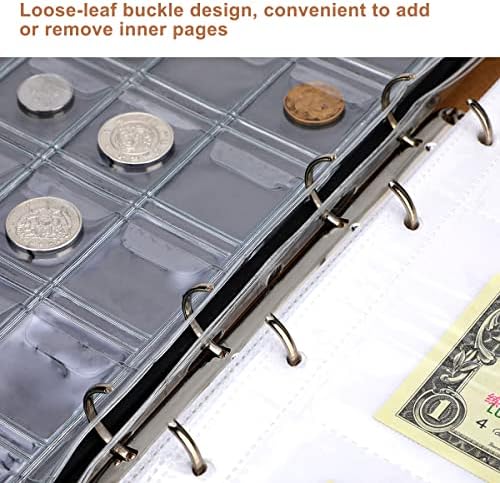 Álbum de coleta de moedas Jielisi, Large Livro de Armazenamento para Colecionadores com 150 bolsos de moeda e 240 bolsos de moeda, PU Coin Currency Suprimentos
