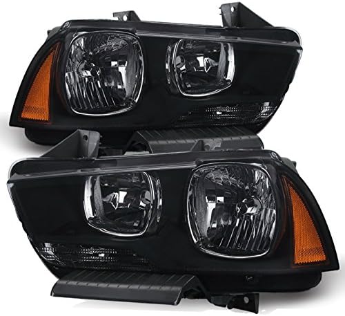 Akkon - Para fumaça preta 11-14 Dodge Charger Farolas de lâmpadas dianteiras par de substituição direta esquerda + direita