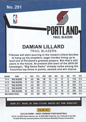 2019-20 Panini Hoops Premium Stock Varejo 291 Damian Lillard Portland Trail Blazers NBA Basketball Trading Card