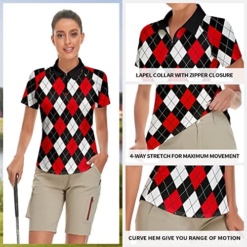 Soneven Feminino de Manga Curta Feminina Camisa de Golfe Americagem Athletic Golf Polo Camisetas Camisas de Tênis