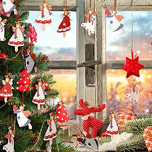 48 peças dança de Natal Hanging angels decoração de Natal lareira de madeira anjo ornamentos anjo pendurar orar sinal de natal temporada férias de casamento decorações para crianças adolescentes, 3,15 x 2 polegadas