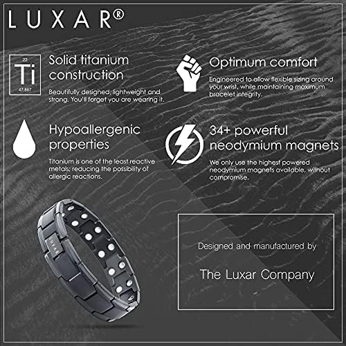 Terapia magnética de titânio masculino Luxar Pulseira ligada para alívio da dor | Resistência ao ímã duplo com poderosos