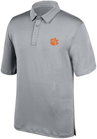 J America NCAA Mens NCAA Dye de fio masculino Polo listrado