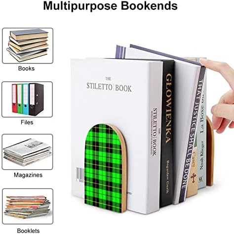 Livros de madeira xadrez verdes para prateleiras Organizador de livros de escritórios não esquisitos Stand 1 par para