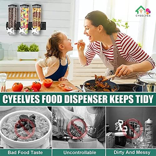 CYEELVES DISPENSOR DE CEREERS MOLHADOS DE PAREDE, GRANDES DISPENSOR DE GRIMAS MOLHADOS DE PAREDE MOLHADO DE PAREDE, DISPENSOR DE ALIMENTOS SECOS COM 5 CUSES, DISPENSOR DE ALIMENTOS, dispensador de cereais, dispensador de cereal montado na parede, dispensador de alimentos secos