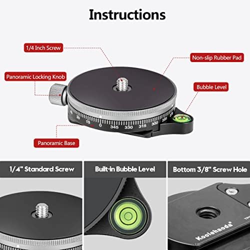 Base panorâmica de panorâmica da câmera Koolehaoda com placa de estilo arca suíça, cabeça de tripé de liga de alumínio com nível de bolha para câmeras DSLR do monopod do tripé, capacidade de carga 22 libras.