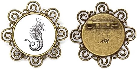 Hippocampus Marine Life Ilustração Flower Broch Pins Jewelry for Girls, YS/M