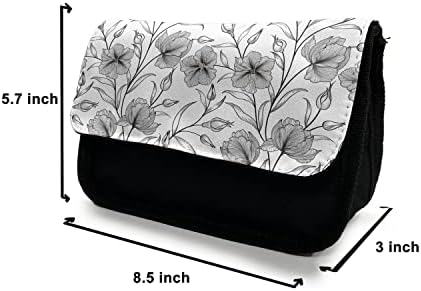 Capa de lápis preto e branco lunarável, esboço de brotos de primavera, bolsa de lápis de caneta com zíper duplo, 8,5 x 5,5, preto e branco