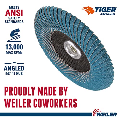 Weiler 51301 4-1/2 Tigre Anled Flap Disc, Backing de pano, Alumina de zircônia 60Z Grit, diâmetro 4-1/2