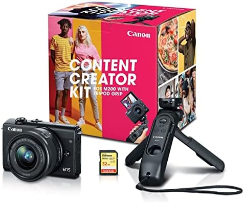 Kit de criador de conteúdo da Canon EOS M200 com aderência de tripé/controle remoto e ef-m 15-45mm f/3.5-6.3 é lente STM, pacote preto-com
