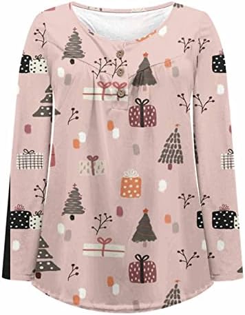 Túdos casuais de túnica casual de Natal feminina LMSXCT para usar com leggings de manga longa Henley Blots Botton Up camisetas gráficas de natal