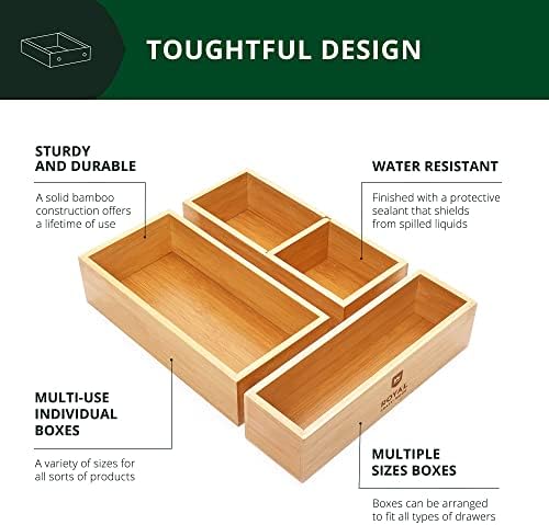 Royal Craft Wood Wood Expandível Luxo de Bambu de cozinha Organizador - Organizador de talheres com caixa de armazenamento Conjunto de 3